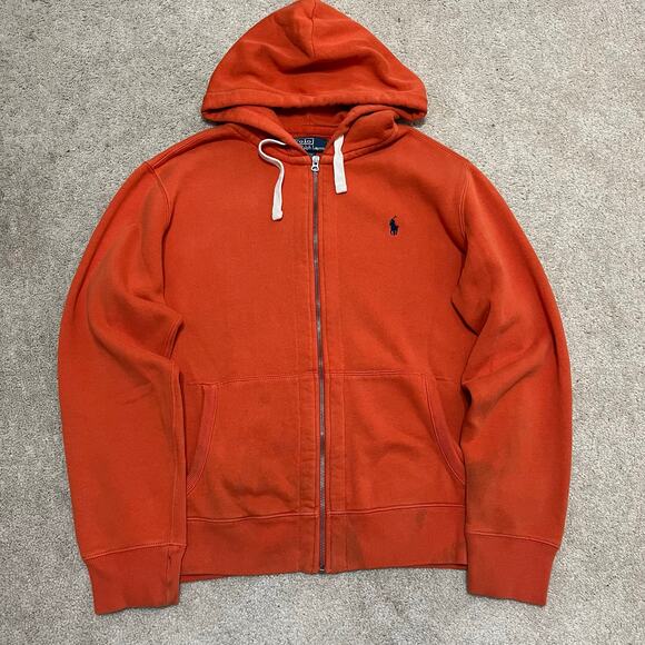 Polo Ralph Lauren Orange Full Zip Heavy Hoodie Sweatshirt Large - Picture 2 of 8